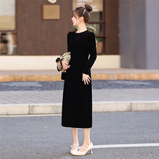 TZ0788田原~特新中式国风套装提花盘扣马甲丝绒连衣裙两件套，女装套装/套裙，奕薇雅