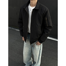 黑色休闲夹克男生秋季复古翻领长袖外套高级感cleanfit修身上衣服，男装夹克，电商B371