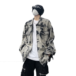 美式牛仔外套男春扎染破坏牛仔衣设计感高街夹克潮NT521P75图片