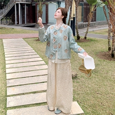 【上就能卖】大量不缺货转化好新中式提花阔腿裤2608-2P145K238，女装休闲裤，2C292