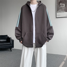 8XL-M秋冬美式运动三条杠条纹开衫卫衣连帽特大码宽松JK5206/P65，男装卫衣，电商B238