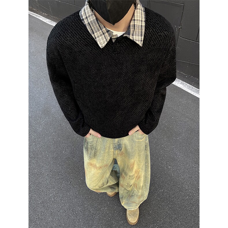 YK86135-P30加绒P35聚酯纤维秋冬季美式复古加绒长袖,男装卫衣,电商A086-1