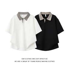 千鸟格拼接短袖polo衫男款夏季美式高街翻领t恤半袖T065-P30，男装T恤，星座308B-2