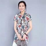 排多扣原创设计碎花2021年夏季短袖修身纽扣印花衬衫，女装衬衫，丽影随形