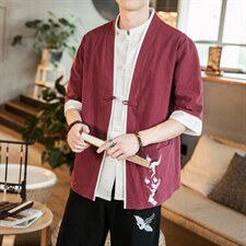 风外套五分袖男唐装盘扣开衫道袍和服宽松夹克茶服M129P50，男装T恤，钱塘788(原4013)