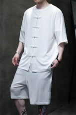 2026夏季风男装套装针织竖纹理唐装套装短袖+短裤A101-P75，男装牛仔裤，电商B277(原6028)