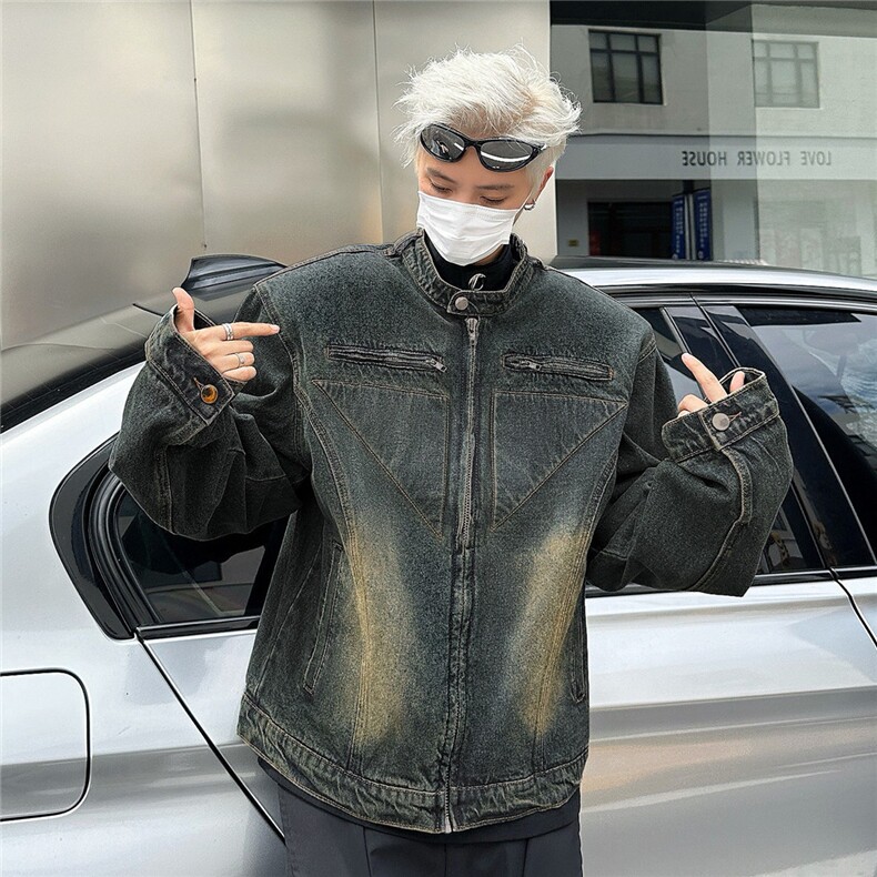 2025秋新款垫肩牛仔外套男做旧复古水洗短款夹克JK8642,男装工装外套,星座1108