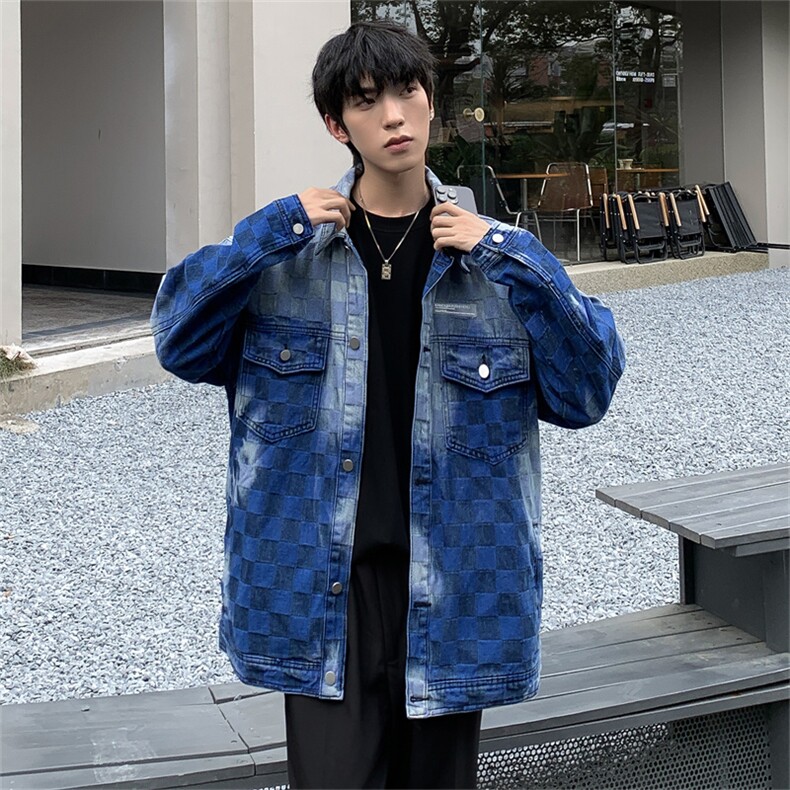 Wt49-P62秋季宽松型格子牛仔外套,男装夹克,星座1501-1