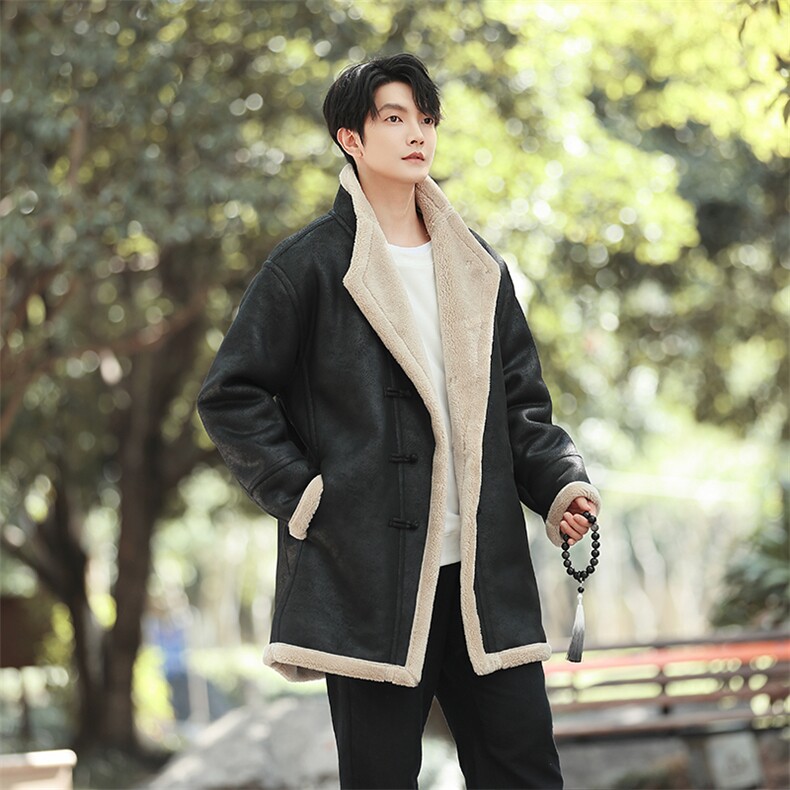 皮毛一体大衣风棉衣新中式男羊羔绒外套大码保暖棉服1220p228,男装棉衣,电商A016