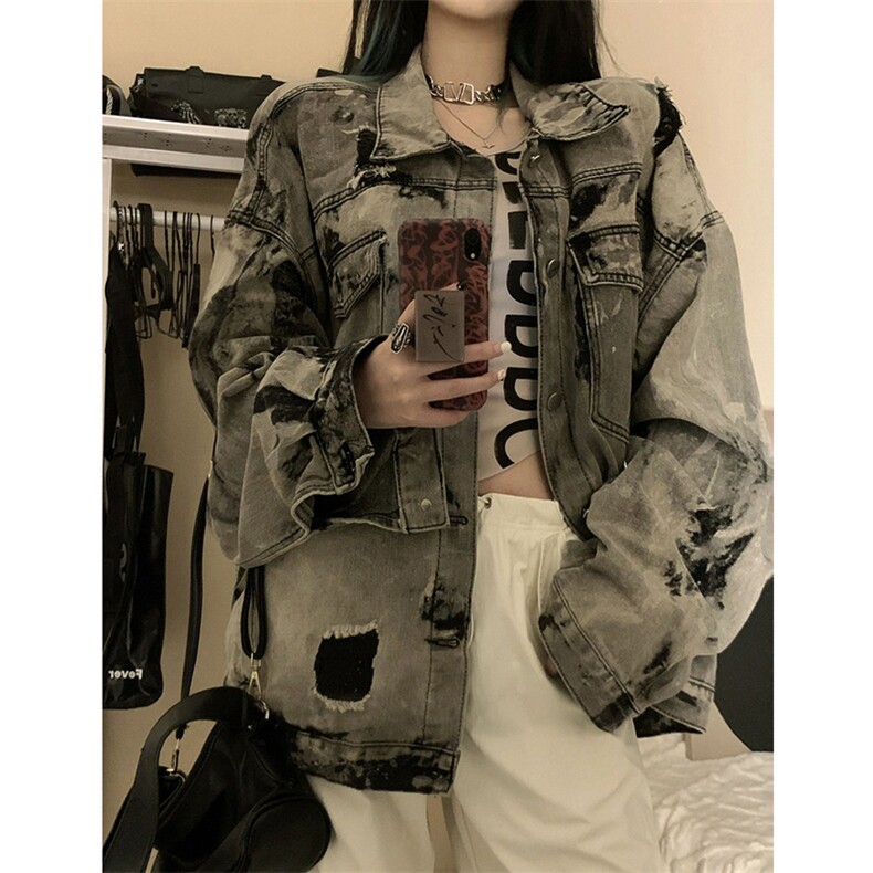 男女美式牛仔外套春扎染破坏牛仔衣设计感高街夹克潮NT521P75，男装工装外套，星座301D-2(原星座1004-1）