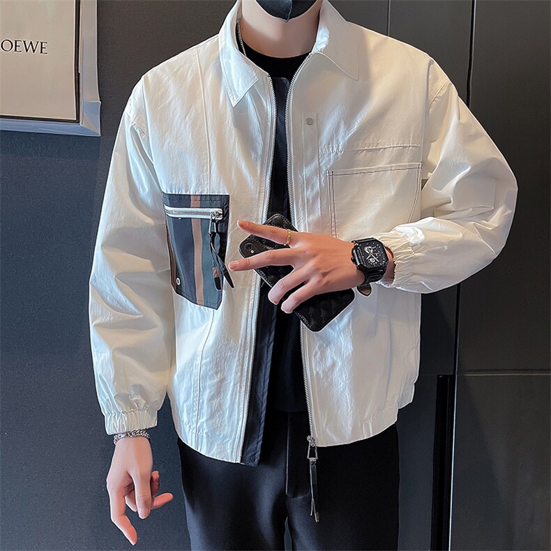 2025新款春季工装外套男拼接潮牌翻领男士夹克A313-1-6613-P110,男装夹克,电商A313-1