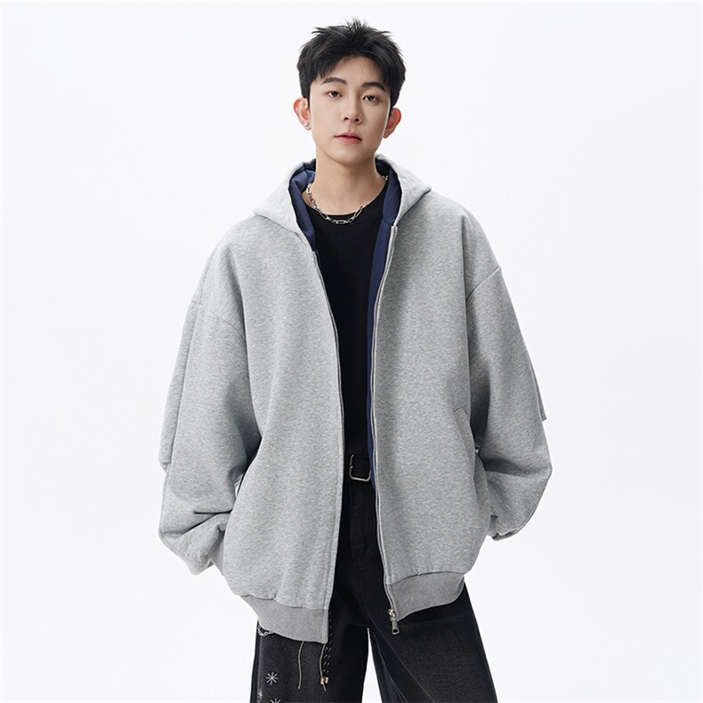 重磅双色580克连帽卫衣男宽松撞色开衫外套W018特P65，女装短外套，电商A073