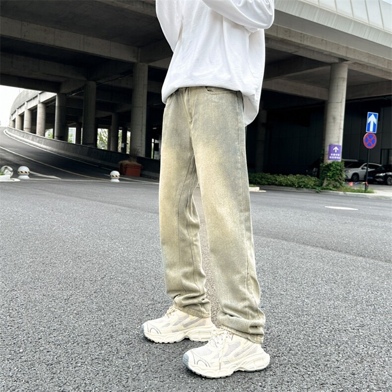 美式水洗泛黄牛仔裤男女黄泥染直筒裤水洗做旧休闲长裤子N8090,男装牛仔裤,星座1116A-1（原606A）