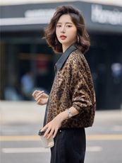 2025秋季新款港风复古时尚豹纹麂皮绒潮流个性短款外塔，女装短外套，慕依路