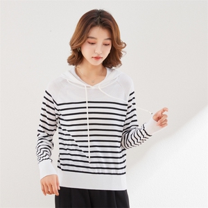 女士秋冬夹条圆领连帽羊毛衫羊毛，女装羊毛衫，润匹羊绒