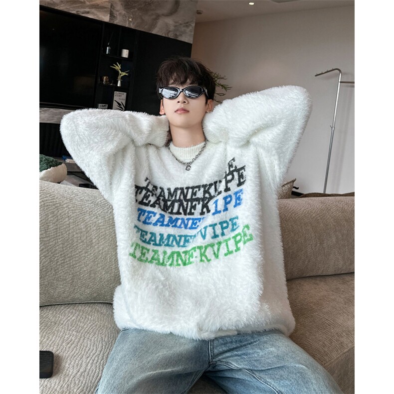 2024新款美式直喷字母高级感毛衣男宽松毛绒衫潮牌现货W8451-P53,男装针织衫/毛衣,星座512-4