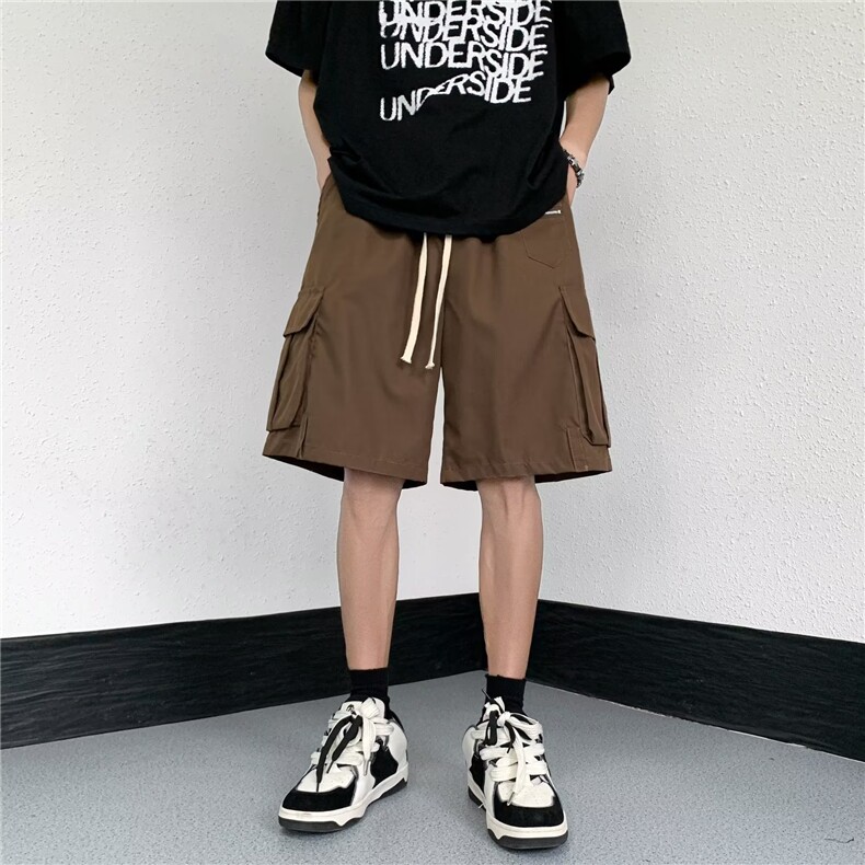 潮流ins日系复古毛边工装短裤男夏季宽松棕色五分裤子街头D6822,男装休闲裤,星座1116A-1（原606A）