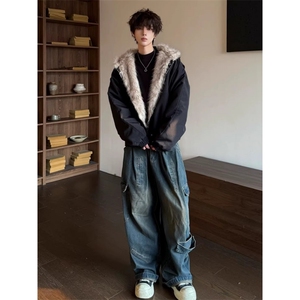 1506/Q10810/P89毛领座山雕外套男款冬装连帽美式复古保暖棉衣图片