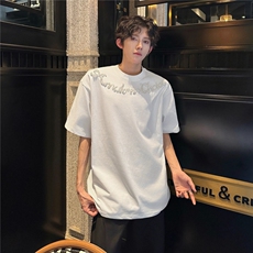 美式潮牌街头小众纯棉重磅t恤短袖男女创意时尚痞帅百搭宽松上衣，男装T恤，星座601-1