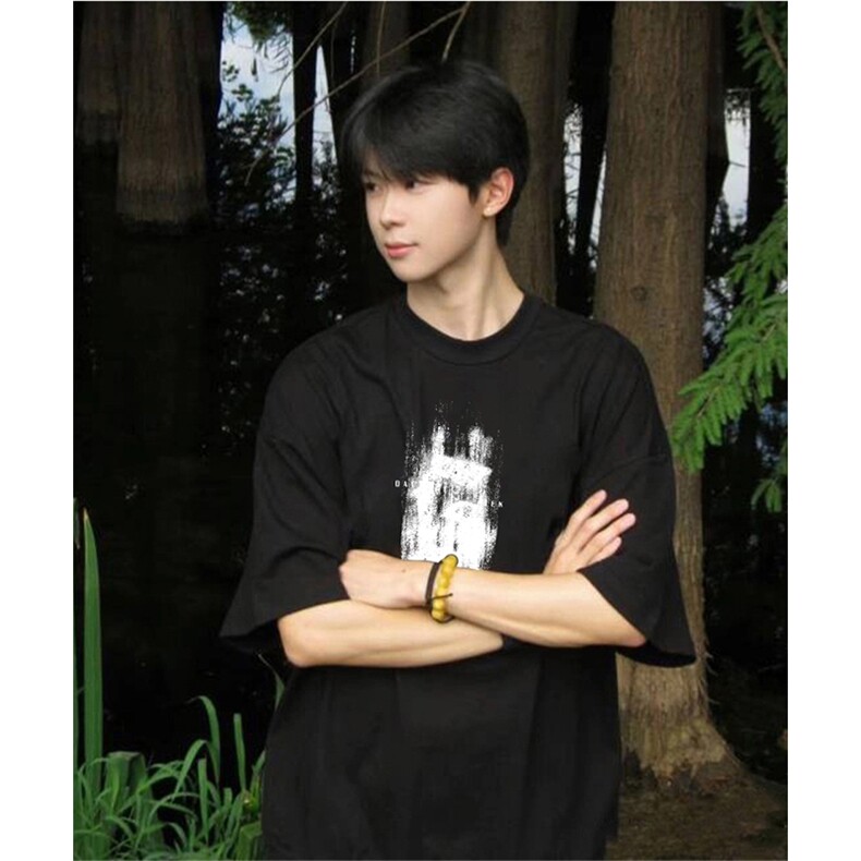 抖音得物供货210克现货宽松纯棉美式潮牌印花落肩袖纯棉T恤AT2157图片