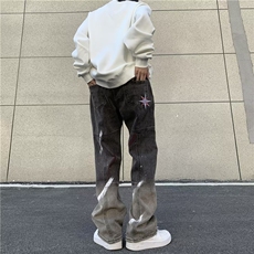 美式牛仔裤男春秋新款休闲直筒裤刺绣泼墨NG39P52，男装牛仔裤，星座1116-2