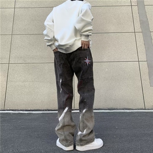 美式牛仔裤男春秋新款休闲直筒裤刺绣泼墨NG39P52图片