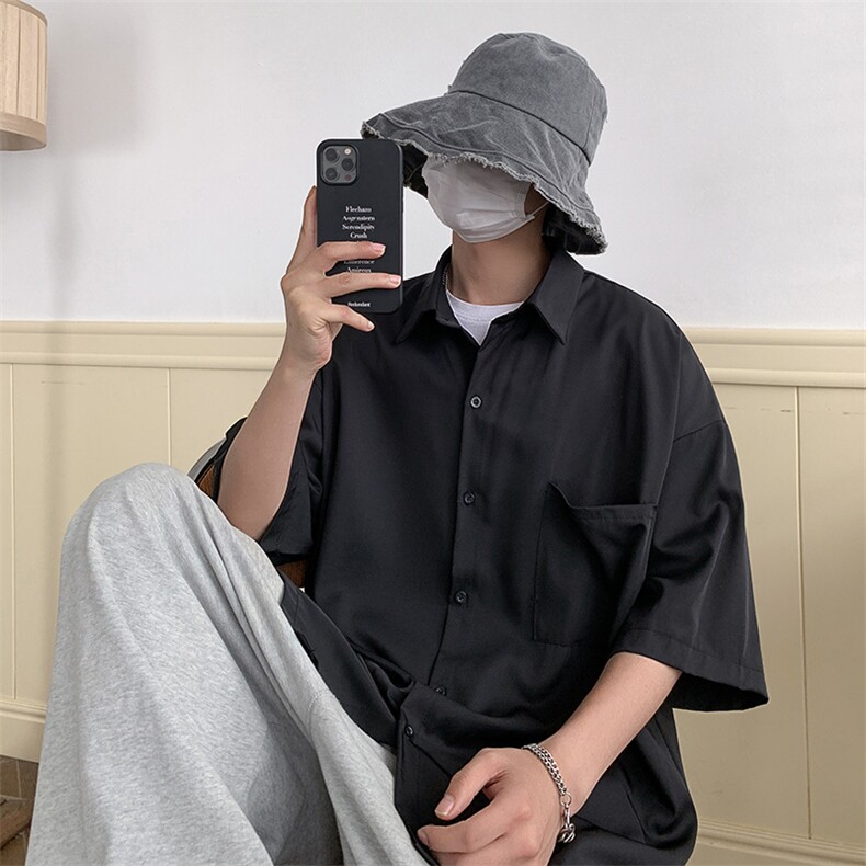 短袖衬衫男青年夏季新款港风宽松冰丝坠感衬衣CS8805-35,男装衬衫,星座214-3