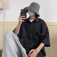 短袖衬衫男青年夏季新款港风宽松冰丝坠感衬衣CS8805-35，男装衬衫，星座214-3