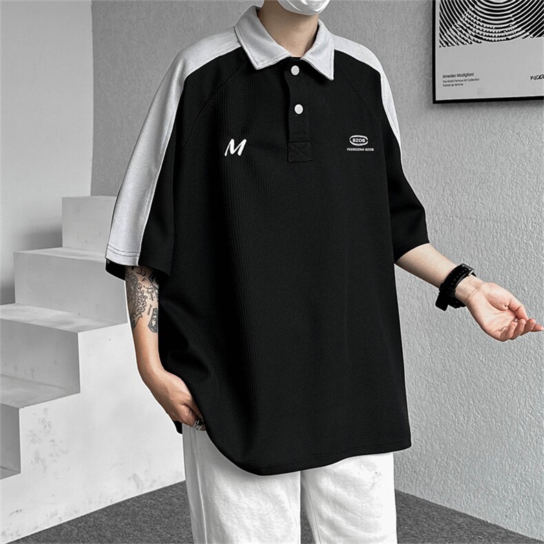 2024夏季潮牌华夫格Polo衫美式复古撞色翻领短袖T恤T1687-P30，男装Polo衫，星座512-4