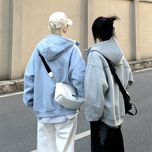 抖音得物高品质秋冬美式高街重磅结构辑明线纹理连帽卫衣外套W111图片