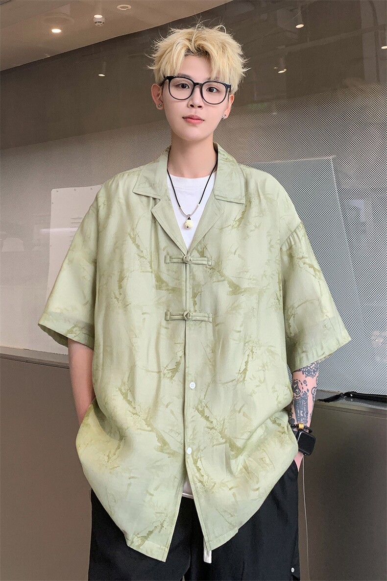 新中式2024盘口提花冰丝垂感短袖衬衫男女情侣衬衣薄外套S311P48,男装T恤,电商A233-1