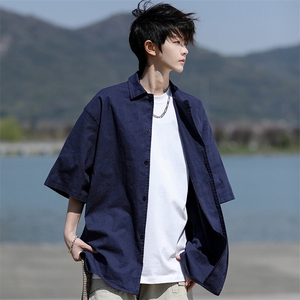 8XL-M亚麻短袖衬衫男夏薄款宽松休闲百搭大码半袖衬衣DC28002P50图片
