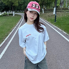 万针全刺绣工艺抖音得物高品质260克重磅纯棉双纱美式高街短袖T恤，男装T恤，电商A486-1