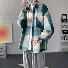 衬衫男秋季新款港风宽松大码磨毛格子长袖衬衣CS6636-特P29，男装衬衫，星座214-3