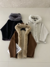 【依嘟】甜美可爱宽松时尚羊毛外套(配可拆卸真狐狸毛毛领)（含，女装双面呢大衣，依嘟服饰