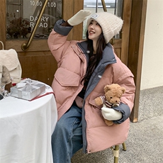 奶fufu粉色羽绒服冬季女2024新款收腰显瘦中款设计感50白鸭绒外套，女装羽绒服，浙宝276（原081）
