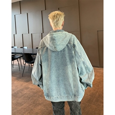 复古做旧水洗连帽牛仔外套男春秋季新款美式潮牌痞帅工装夹克上衣，男装夹克，星座410-6（原星座1304-1）