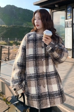 新款毛呢外套配围脖格子大衣7325-P230-K318，女装毛呢外套，2C109
