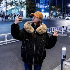 现货重磅boxy短款棉衣座山雕大毛毛领男女棉服水洗工装厚外套，男装棉衣，电商A486