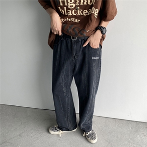 2024春季75棉港风男美式宽松直筒牛仔裤休闲裤K1261P55图片