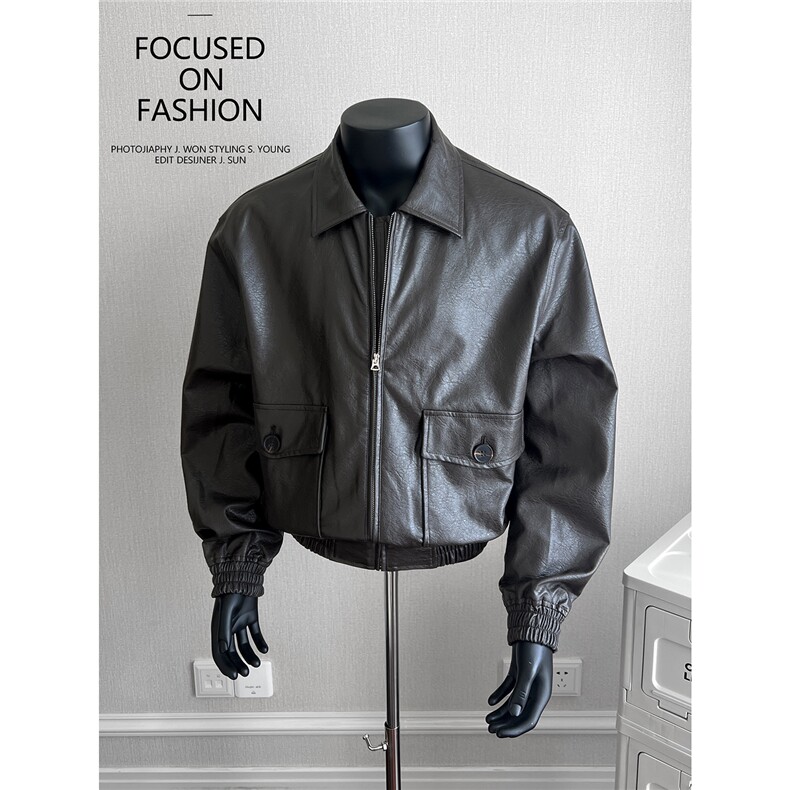 2026大口袋复古老钱翻领皮衣夹克J25/P128控158，男装夹克，电商A242