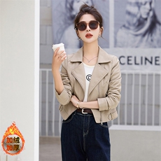 小皮衣外套女短款2025春秋冬加绒加厚新款高级感小个子机车皮夹克，女装皮衣，美拉德工厂直营店