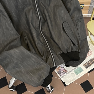 美式复古棒球服男女秋冬季宽松休闲短款连帽pu皮纹理夹克情侣外套图片