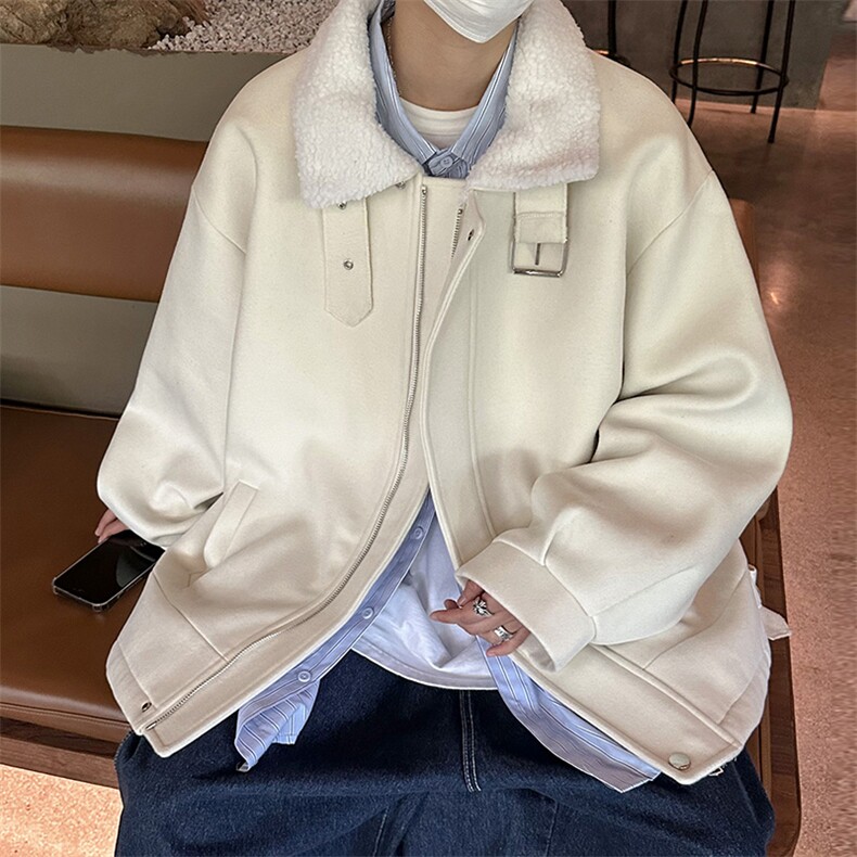 秋冬呢料港风ins纯色加厚羊羔毛短款男保暖棉衣A071-089-P125,男装棉衣,电商A071