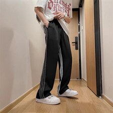 春秋季美式潮牌运动裤男高街ins宽松直筒裤卫裤侧边条纹拖地长裤，男装休闲裤，星座1116-2
