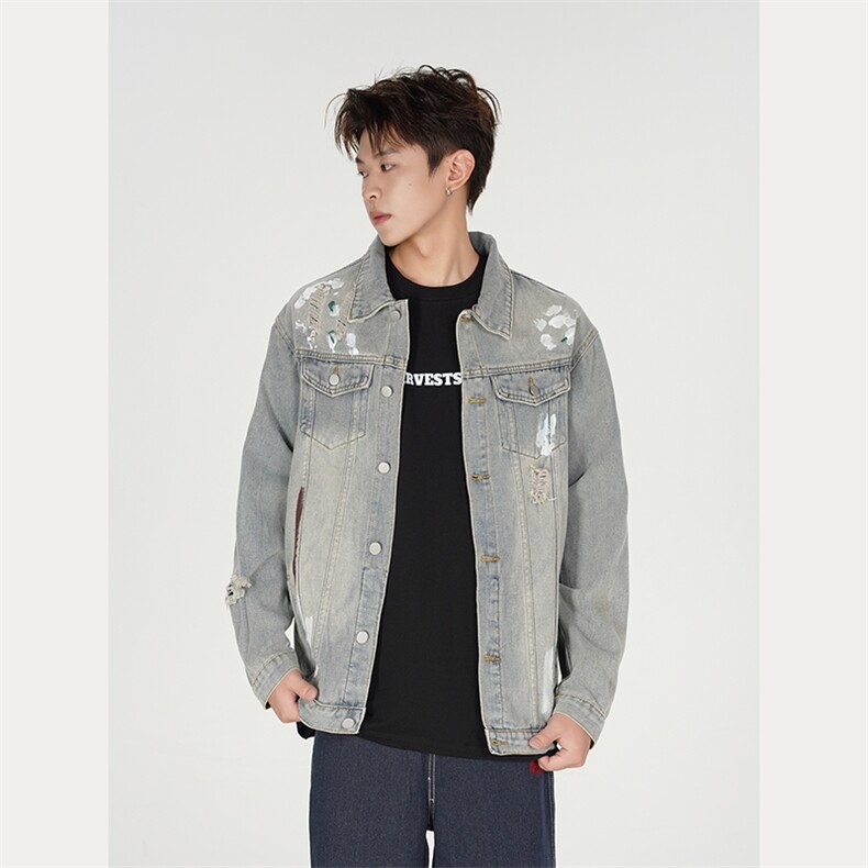 美式高街涂鸦印花破洞牛仔外套MCJ61P75,男装工装外套,星座1116-2