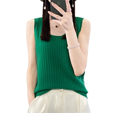 一线U领吊带简约2024年夏季气质百搭针织上衣，女装背心吊带，羿纯羊绒