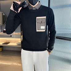 春秋季新款毛衣男修身加厚潮流拼接假两件圆领保暖针织衫男S533，男装针织衫/毛衣，星座1116A-2（原606A-1）