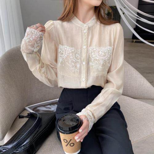 天丝拼蕾丝小衫，女装，炅缇恩