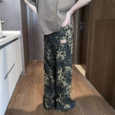 美式潮流豹纹休闲裤男阔腿设计感潮流2024新款直筒拖地裤HT60/P65，男装休闲裤，星座506